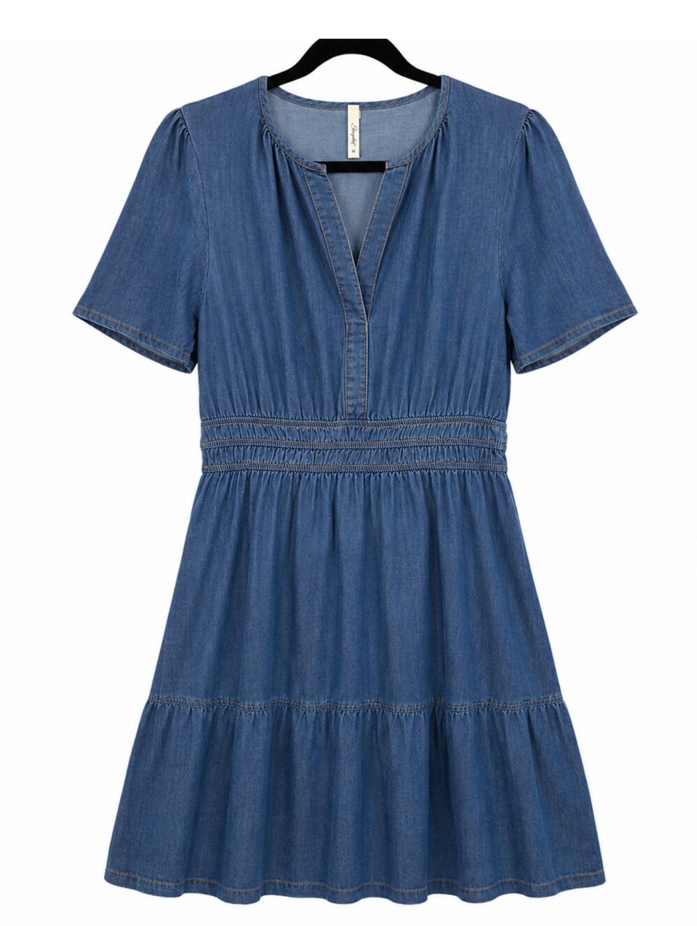Simplee Blue Lyocell Blend Mini Dress M Tiered Pockets Boho Prairie - Picture 2 of 15